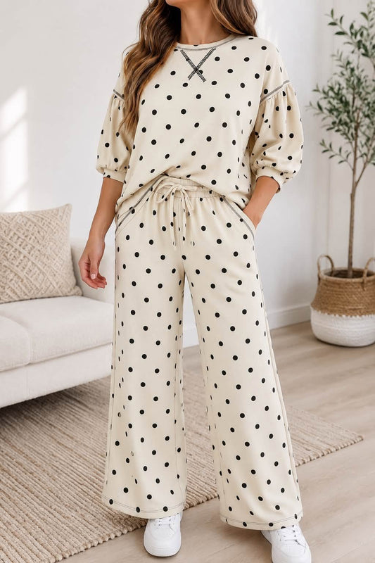 Beige Polka Dot Casual Set