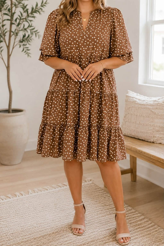 PLUS Brown Polka Dot Dress