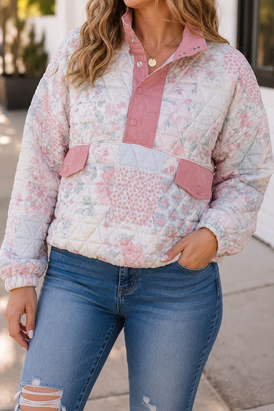 PLUS Pink Floral Quilted Sweatshirt