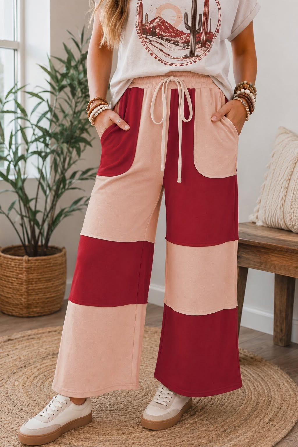 Red Raw Seam Casual Pants