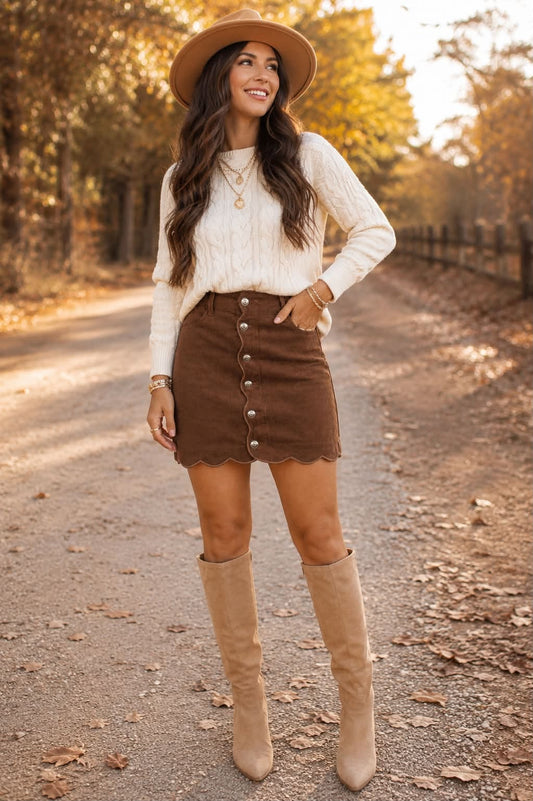 Beige Cable Knit Sweater Outfit