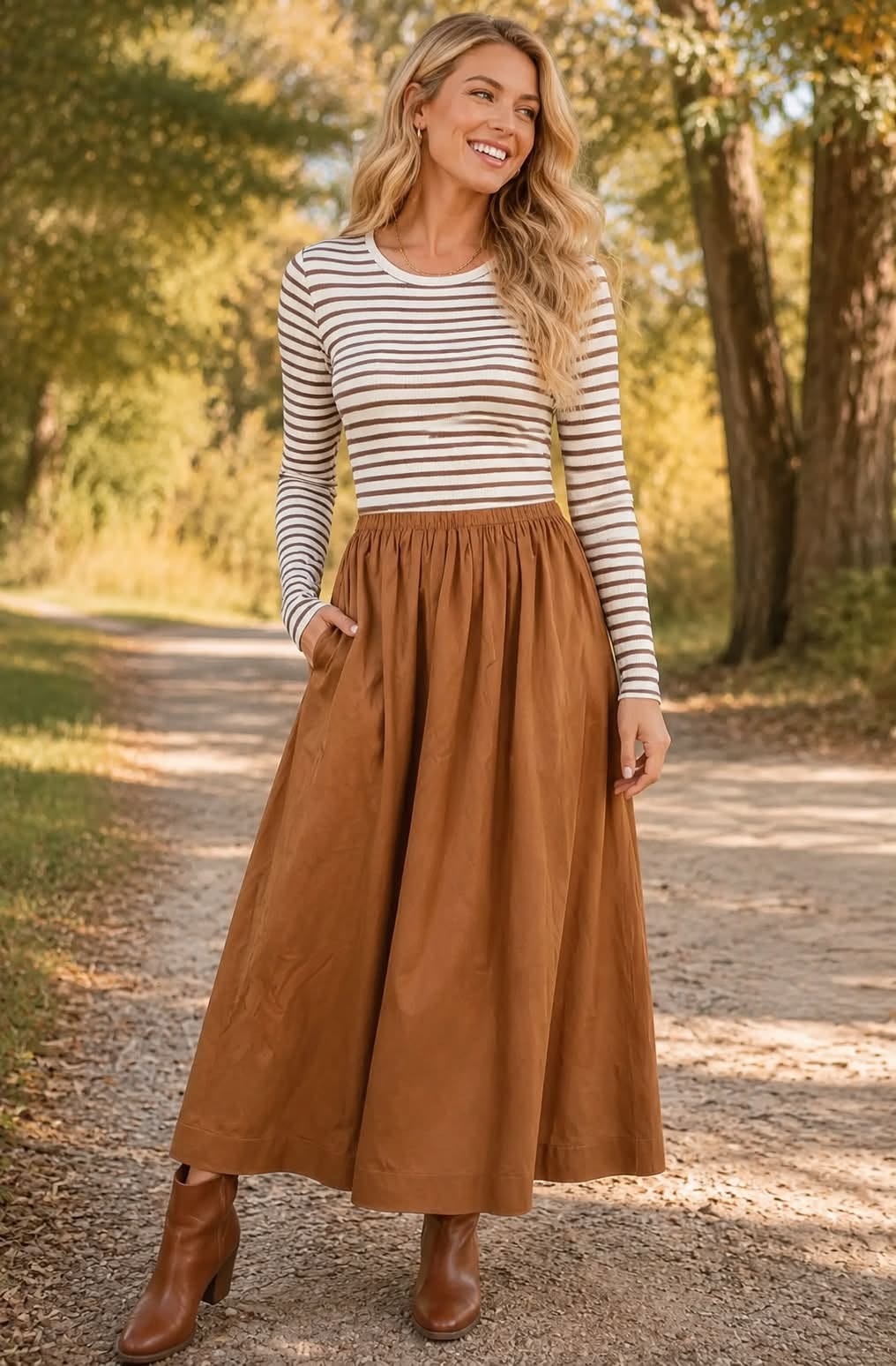 Brown Striped Flare Dress