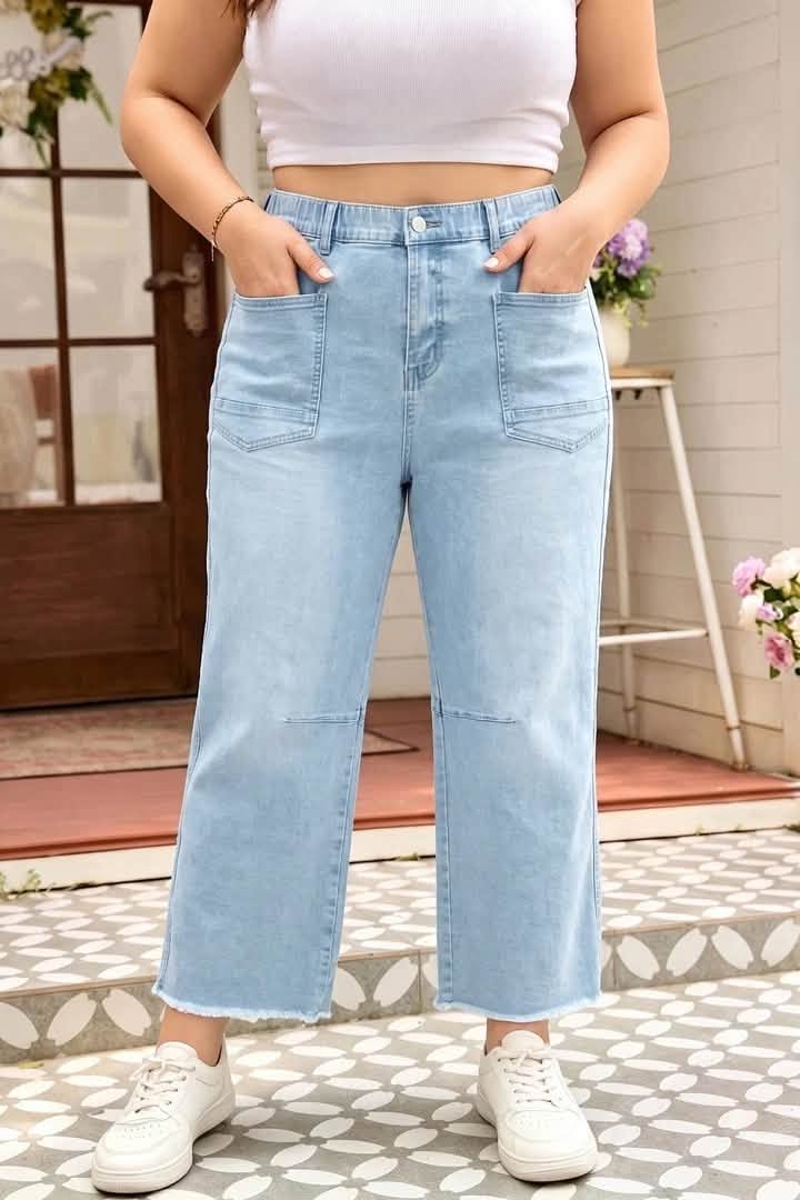 PLUS Blue Raw Cut Jeans