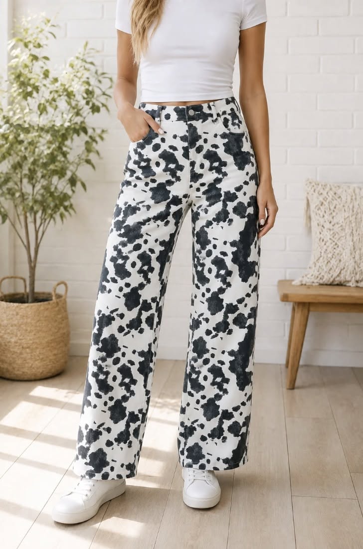 Abstract Metal Button Jeans