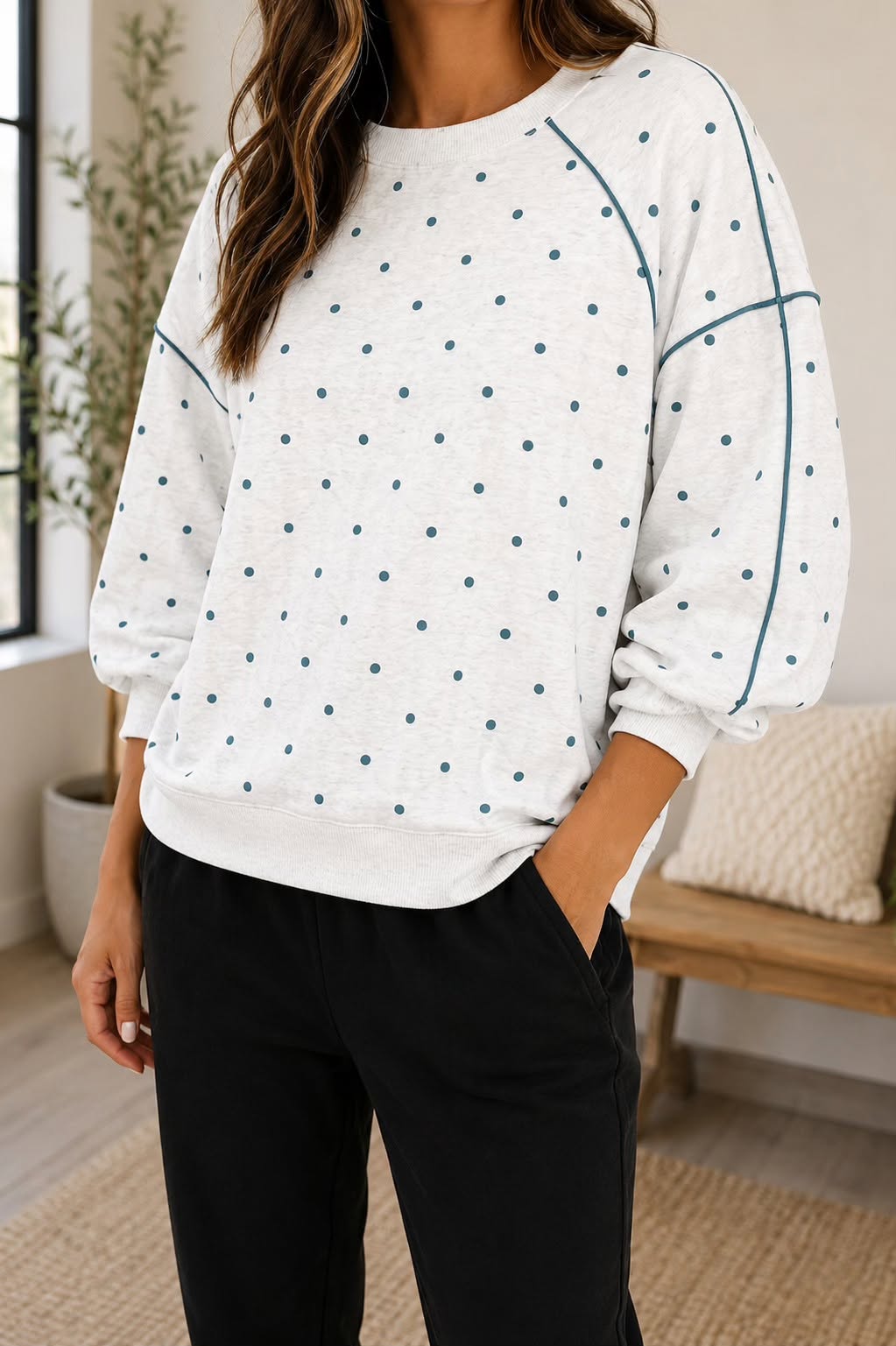 Gray Blue Polka Dot Top