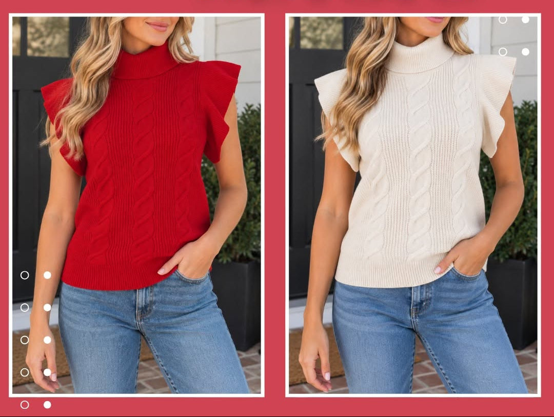 Cable Knit Ruffled Sweater