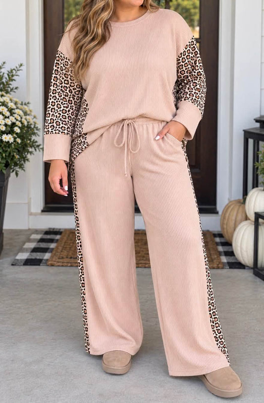 PLUS Beige Leopard Ribbed Set