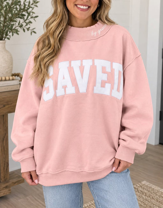 Pink Saved By Grace Embroidered Sweatshirt