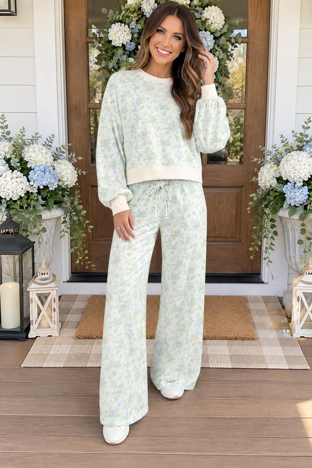 Blue Floral Drawstring Set