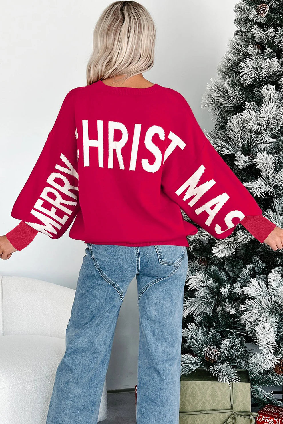Merry Christmas/hohoho Chenille Graphic Sweater (Multiple Colors)