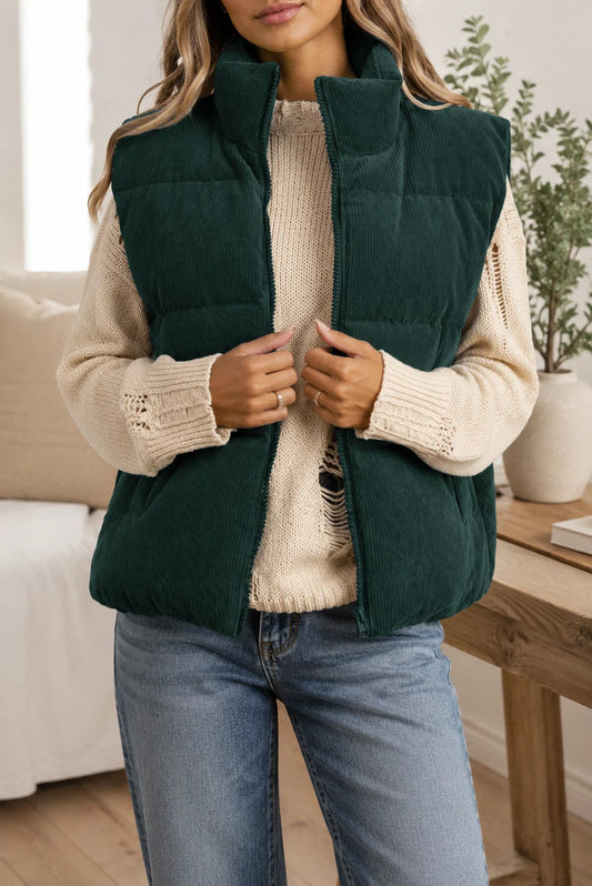 S-2X Corduroy Zip Up Puffer Vest (Multiple Colors)
