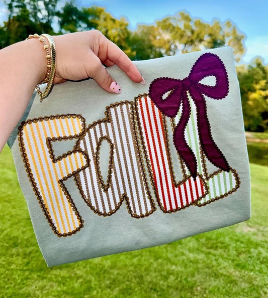 Fall Striped Letter Bow Tee