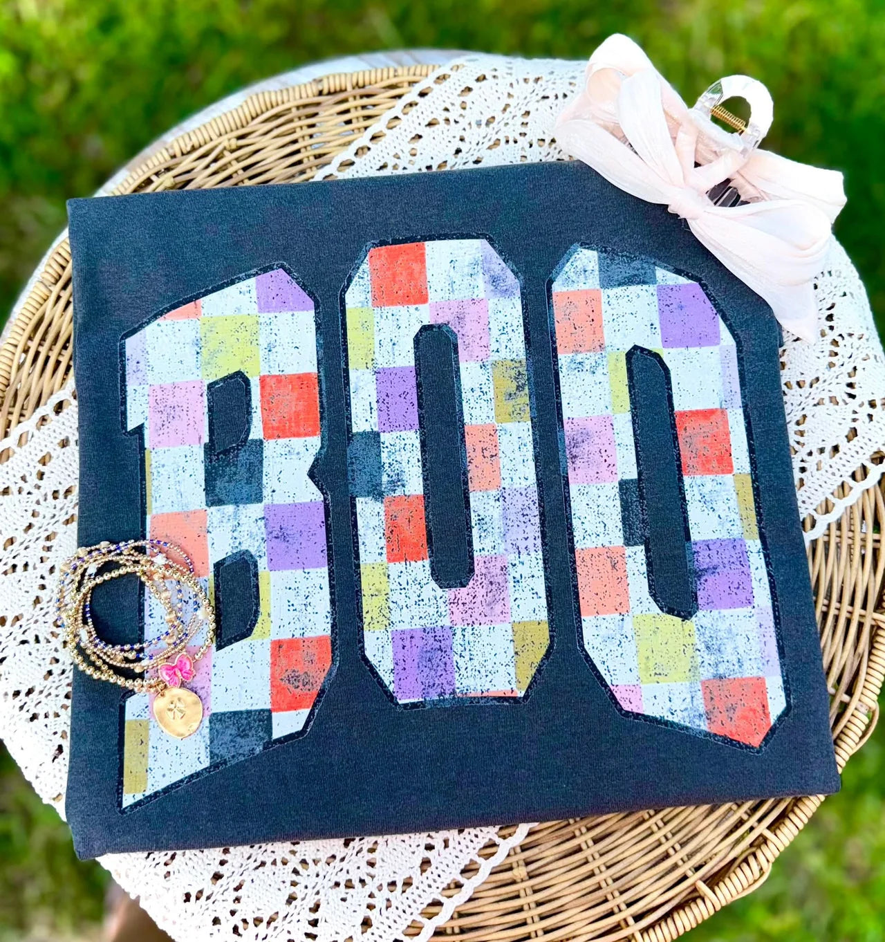 Colorful Checkered Boo Tee