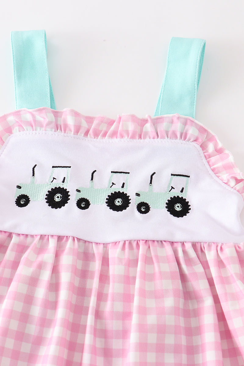 Pink Tractor Embroidery Girls Set