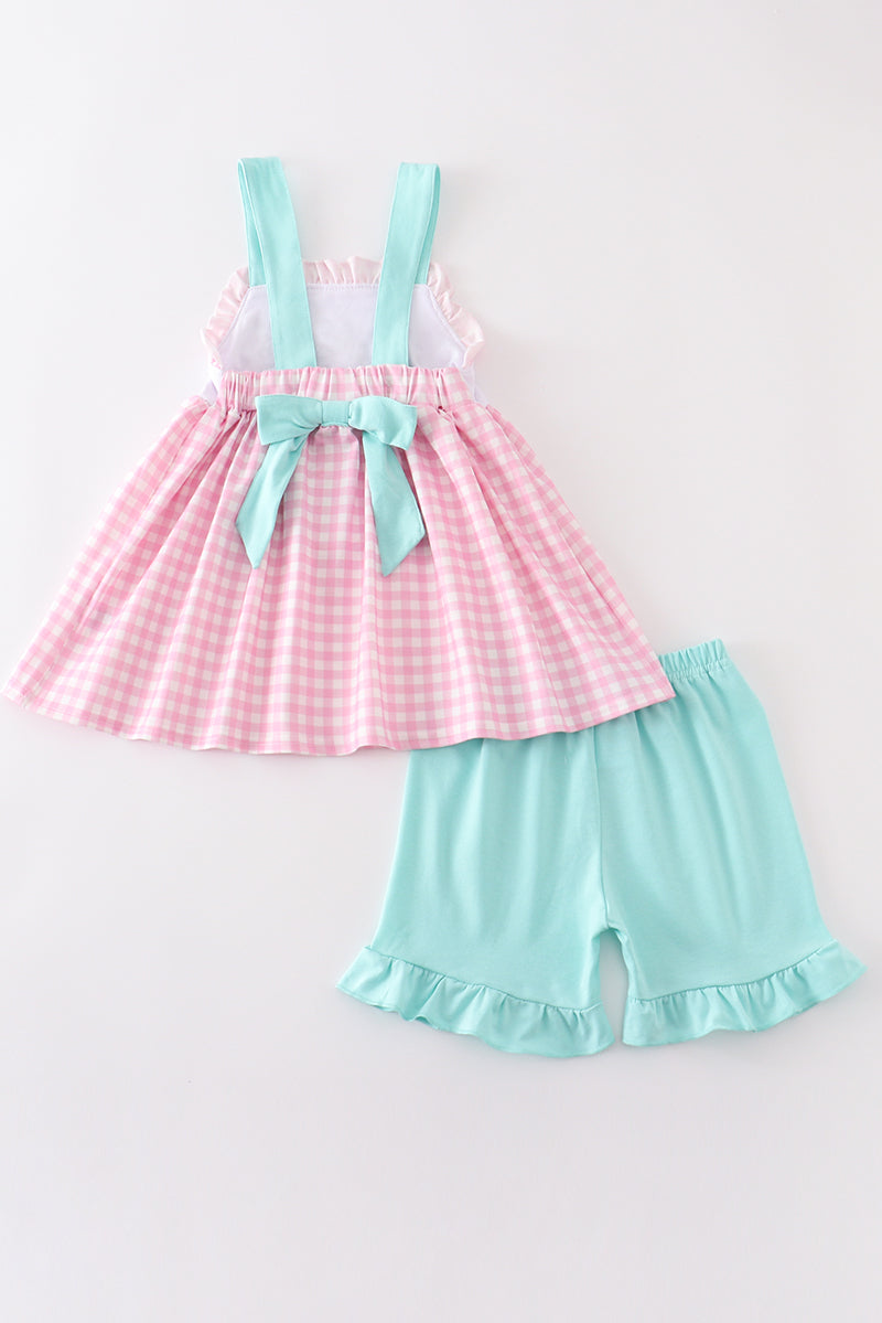 Pink Tractor Embroidery Girls Set