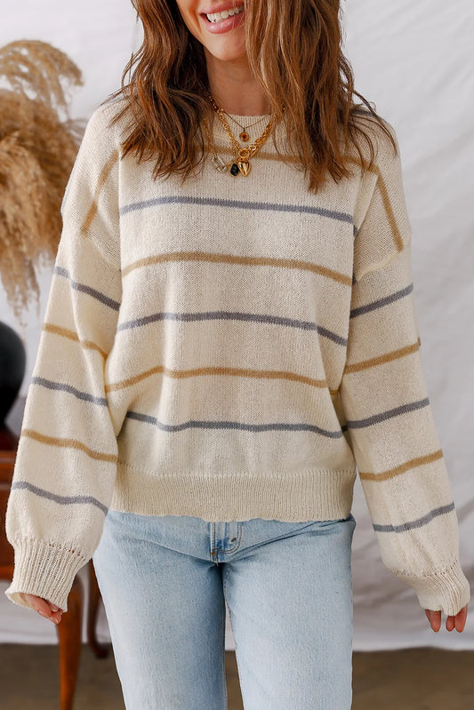 Striped Ribbed Edge Sweater (Multiple Colors)