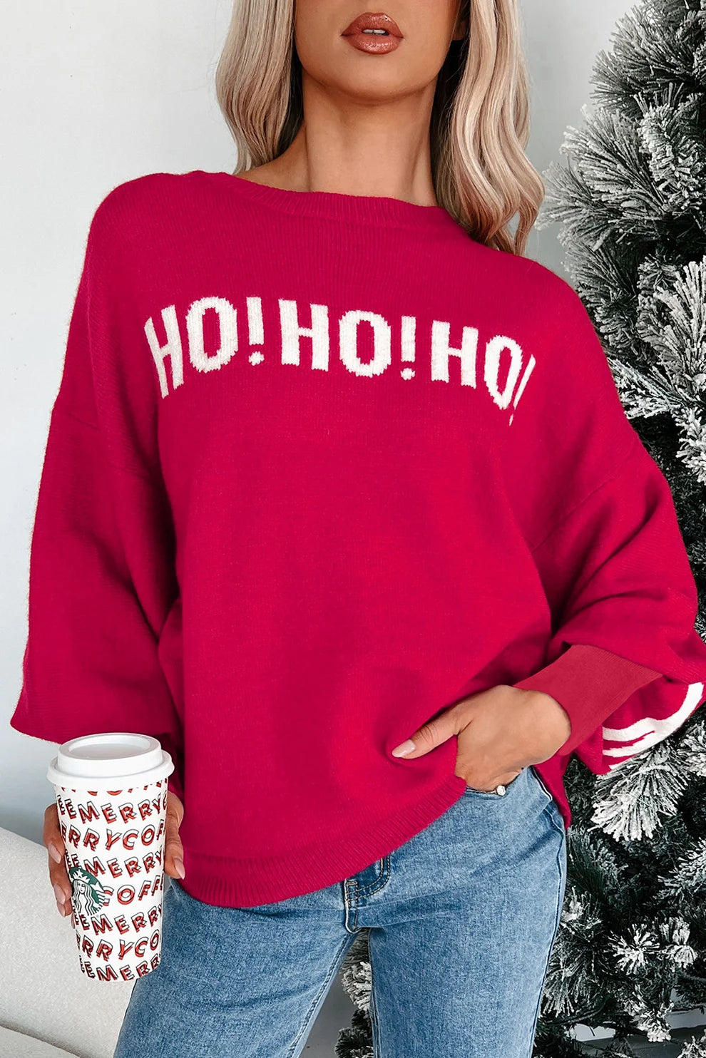 Merry Christmas/hohoho Chenille Graphic Sweater (Multiple Colors)
