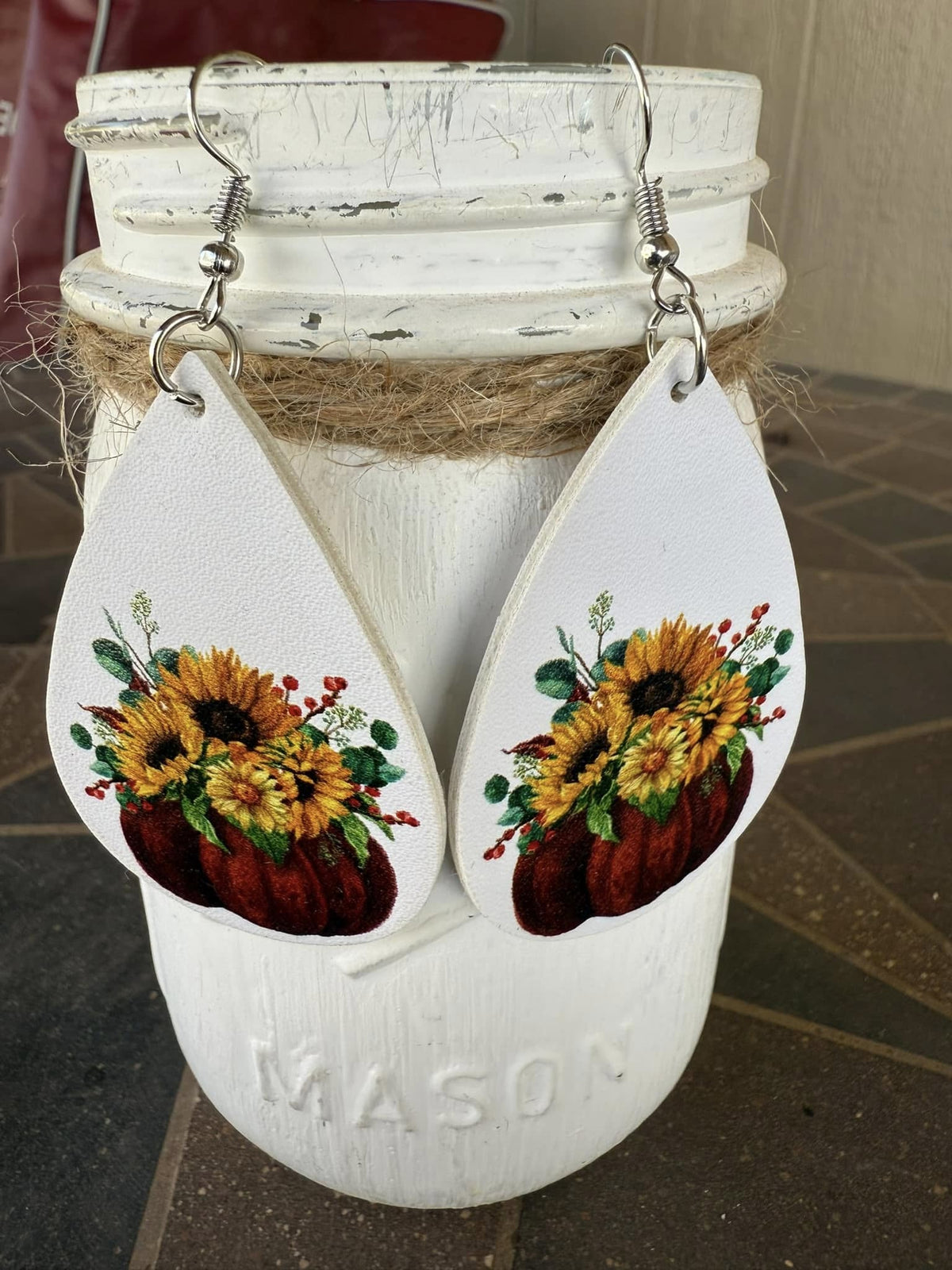 Faux Leather Pumpkin with Sunflowers Earrings