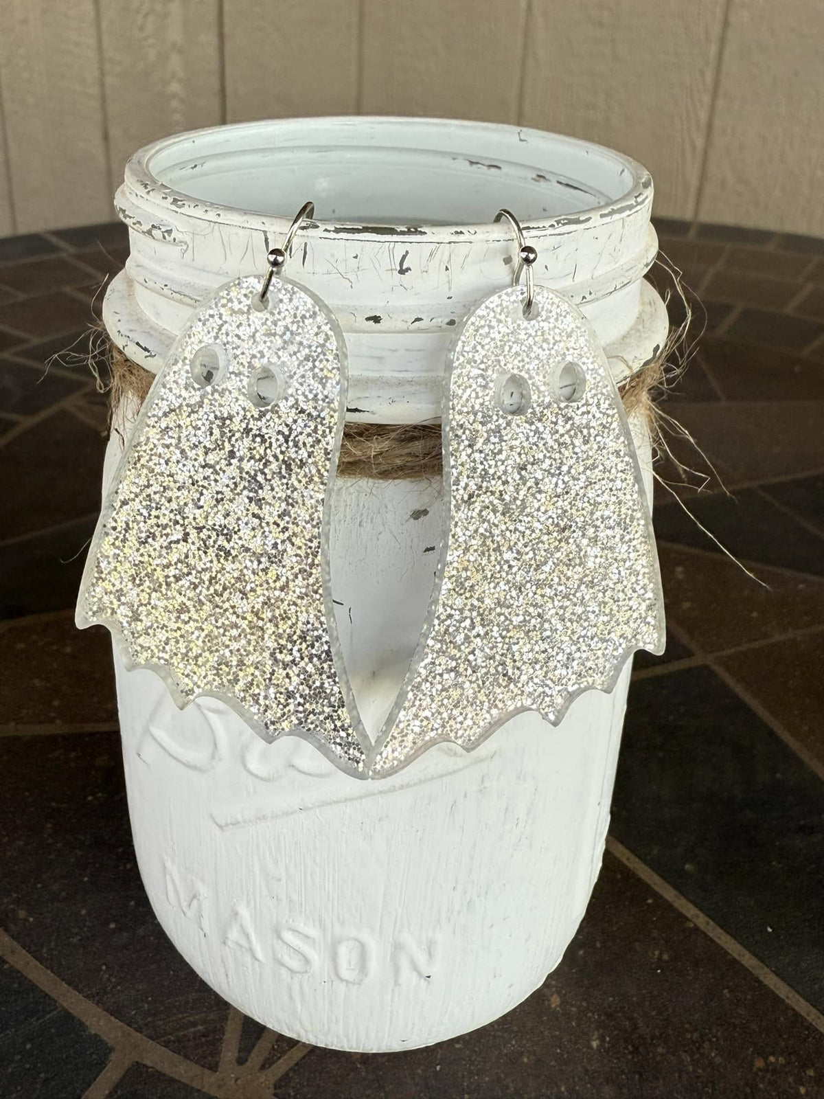 Acrylic White Glitter Ghost Earrings